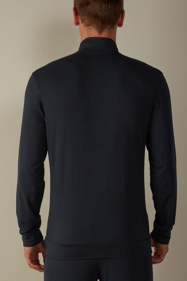 Intimssimi Silk and Modal Zip-Up Sweatshirt Blue | GUSEC98187