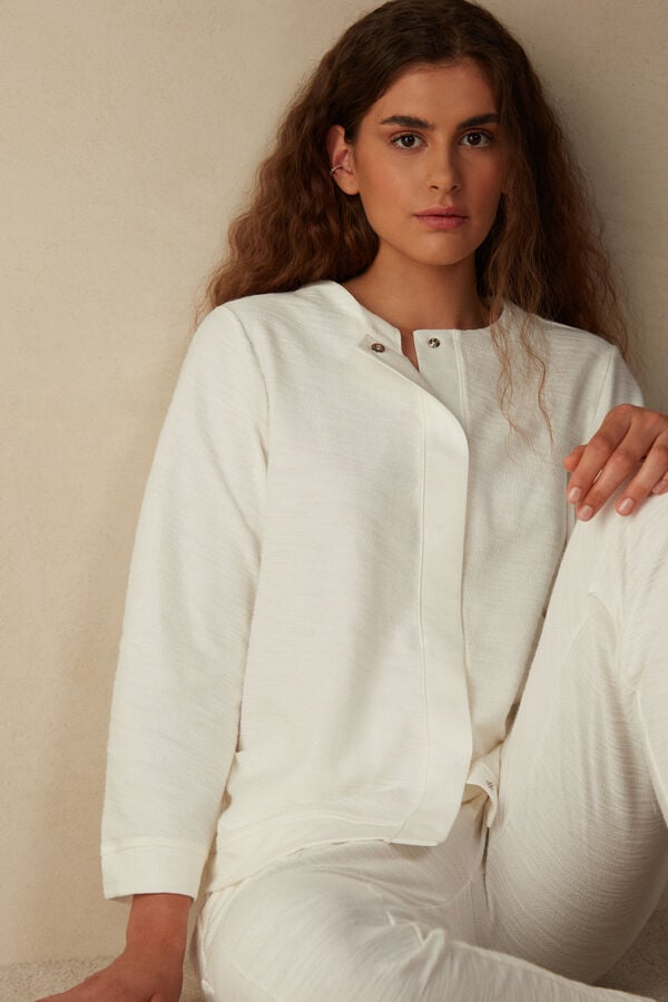 Intimssimi Soft Dreams Long Sleeve Button-Up Shirt White | USNZX33289