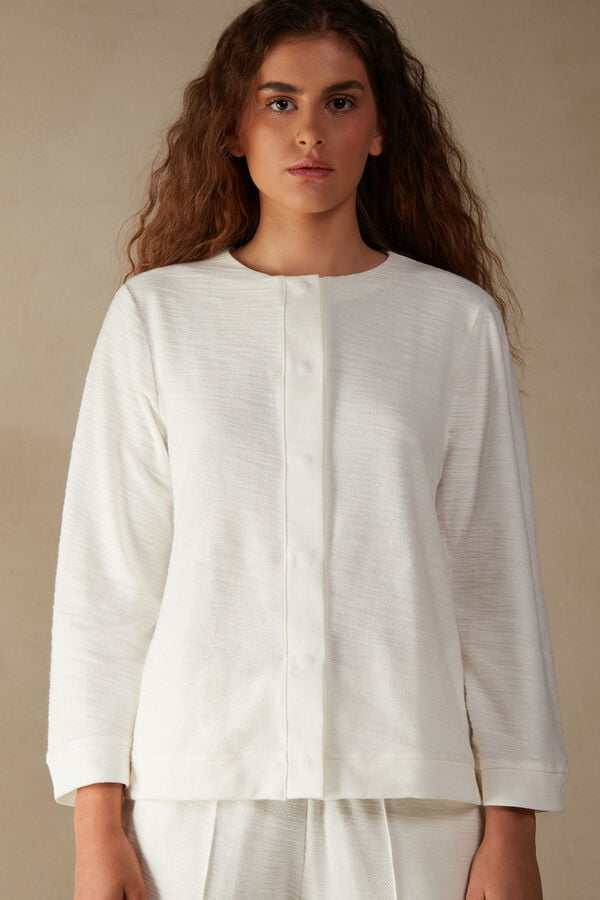 Intimssimi Soft Dreams Long Sleeve Button-Up Shirt White | USNZX33289