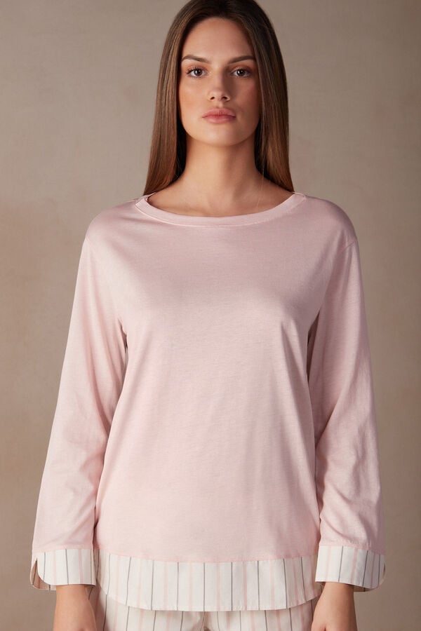 Intimssimi Soft Spring Long Sleeve Cotton Top Pale Pink | SUSNY42116