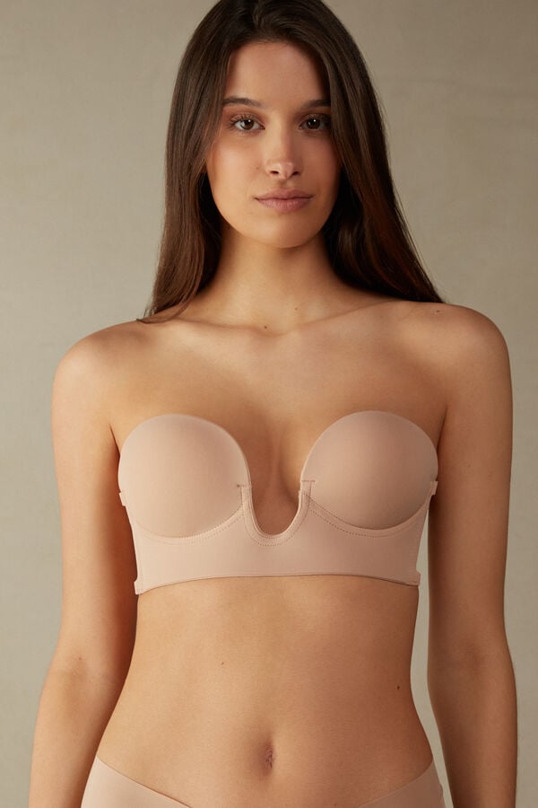 Intimssimi Stick-On Bandeau Plunge Bra with Graduated Cups Natural | PUSQX99996