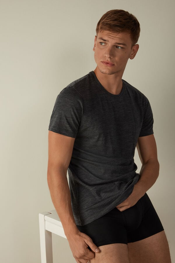 Intimssimi Stretch Merino Wool Short-Sleeve T-Shirt Dark Grey | USEGJ31942