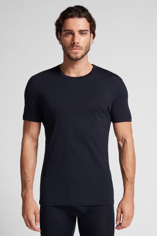 Intimssimi Stretch Merino Wool Short-Sleeve T-Shirt Black | USEGJ42583