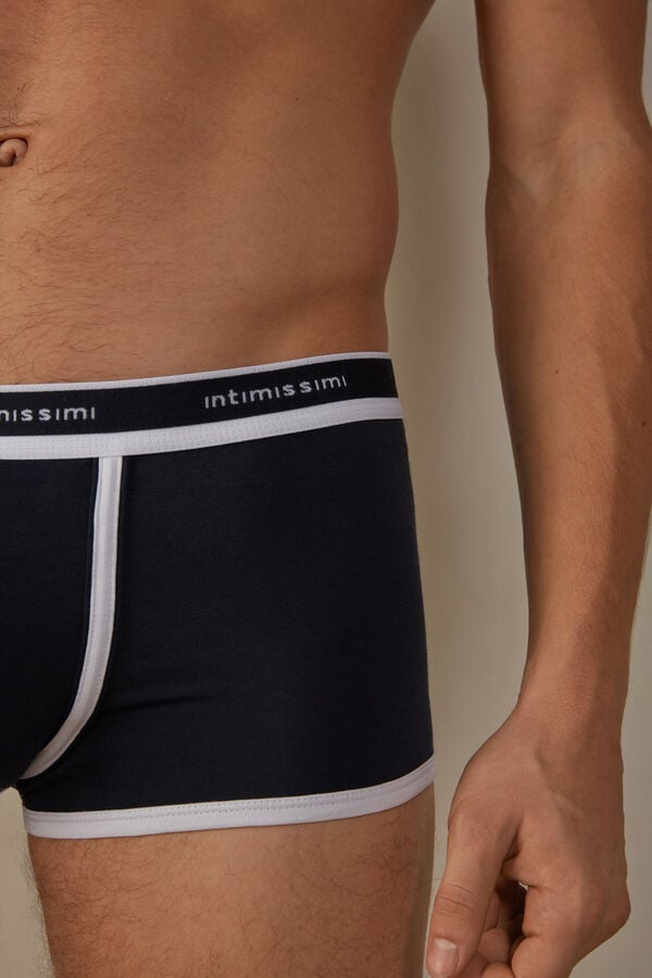 Intimssimi Stretch Supima® Cotton Boxer Shorts with Logo Detail Blue | USXBR69590