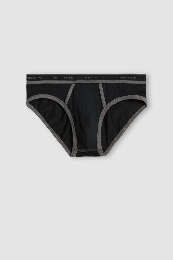 Intimssimi Stretch Supima® Cotton Brief with Logo Detail Black | FUSHY79767