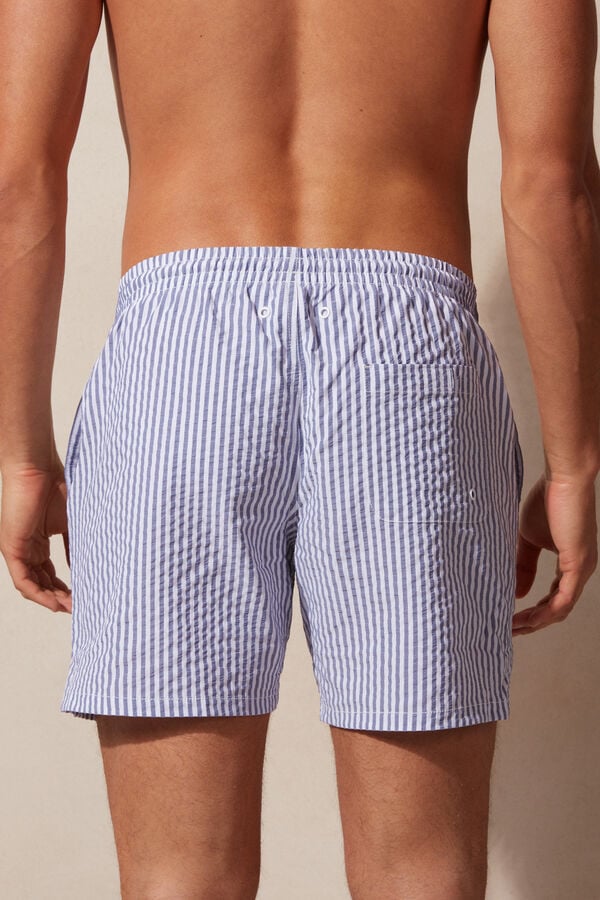 Intimssimi Stripe Print Seersucker Swim Trunks Blue | UUSND67031