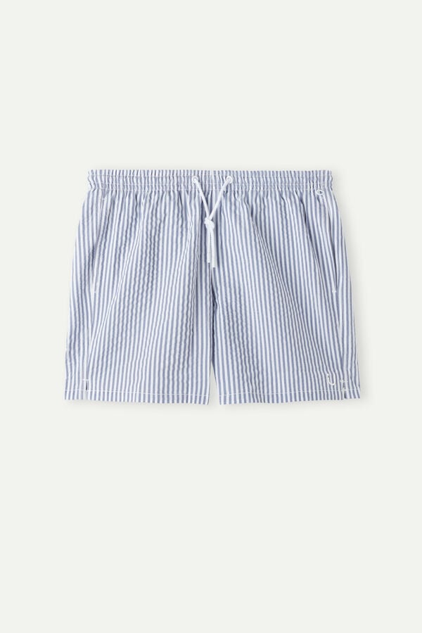 Intimssimi Stripe Print Seersucker Swim Trunks Blue | UUSND67031