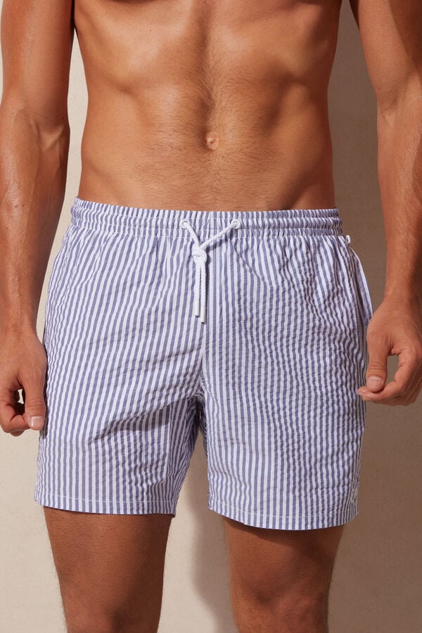 Intimssimi Stripe Print Seersucker Swim Trunks Blue | UUSND67031