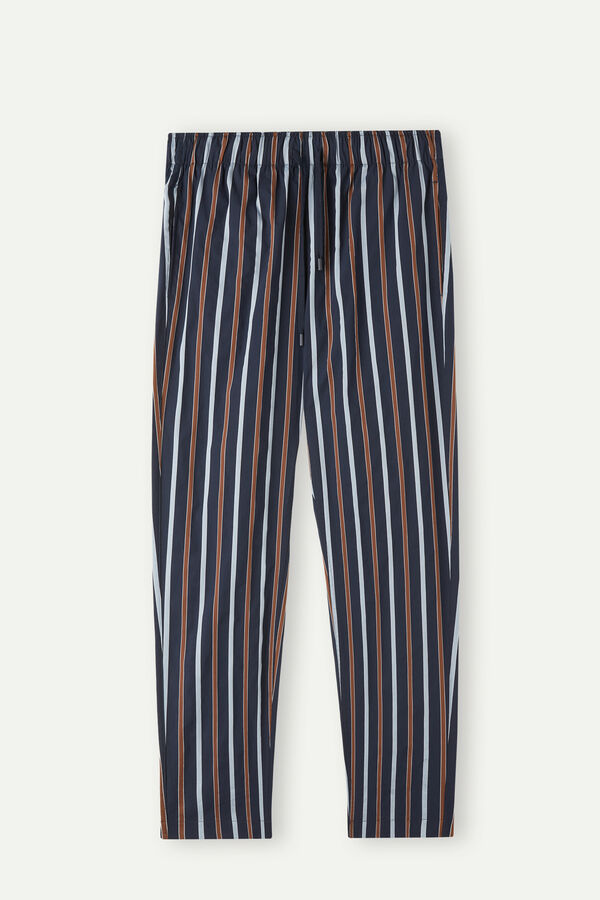 Intimssimi Striped Full Length Pants in Plain-weave Cotton Blue | TUSPQ14610