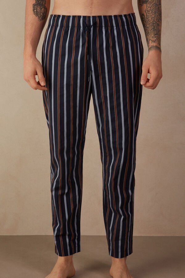 Intimssimi Striped Full Length Pants in Plain-weave Cotton Blue | TUSPQ14610