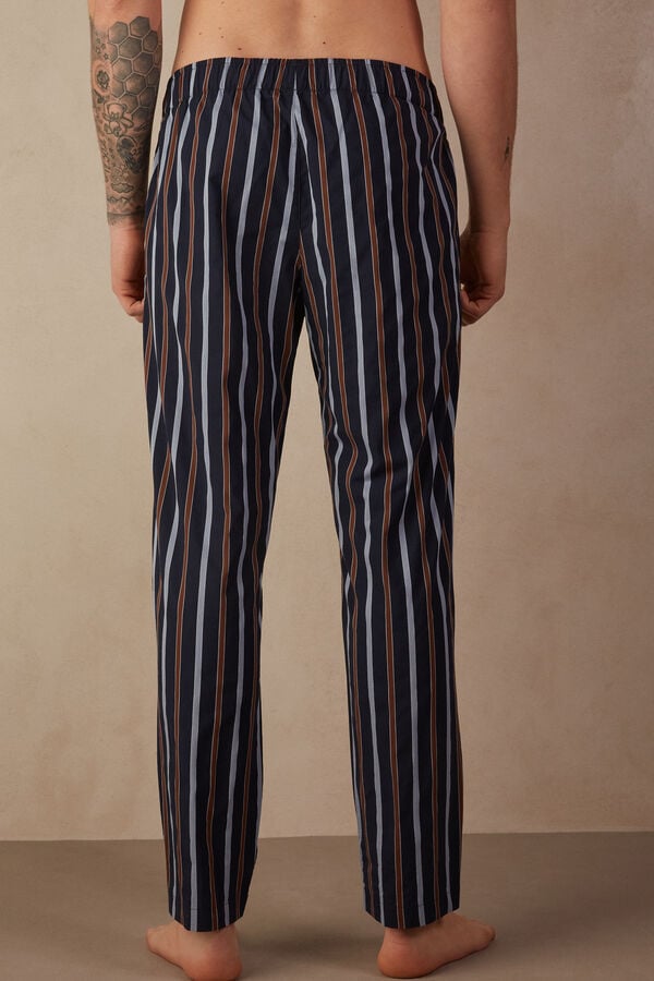 Intimssimi Striped Full Length Pants in Plain-weave Cotton Blue | USJZR81324