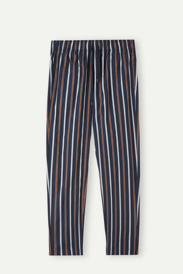 Intimssimi Striped Full Length Pants in Plain-weave Cotton Blue | USJZR81324