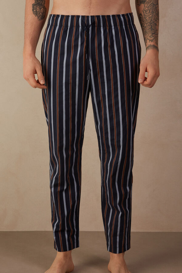 Intimssimi Striped Full Length Pants in Plain-weave Cotton Blue | USJZR81324