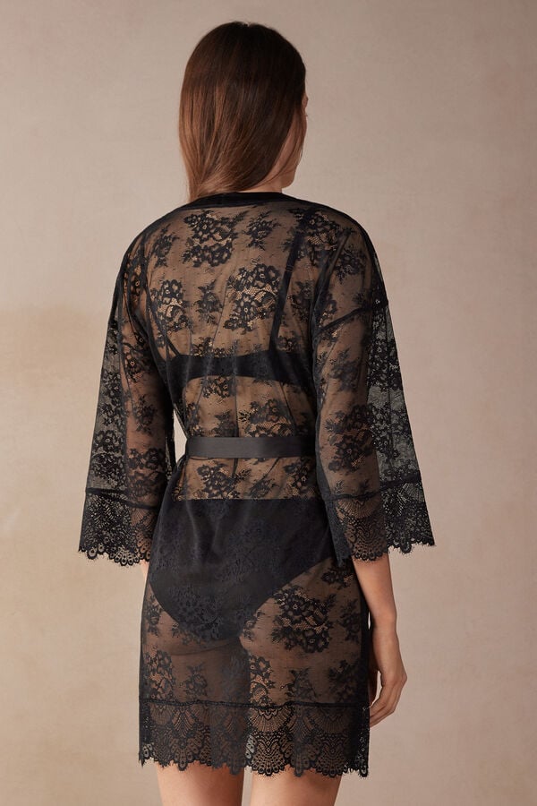 Intimssimi Stunning Beauty Lace Robe Black | XUSBH46779