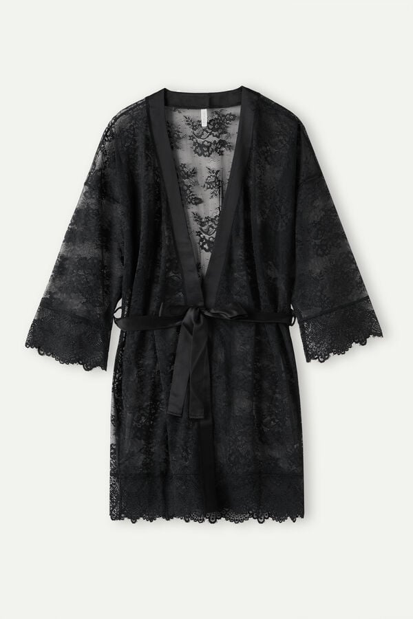 Intimssimi Stunning Beauty Lace Robe Black | XUSBH46779