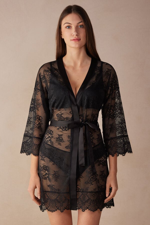 Intimssimi Stunning Beauty Lace Robe Black | XUSBH46779