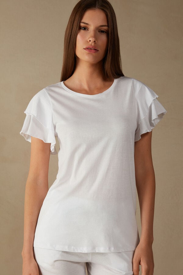 Intimssimi Summer Garden Short Sleeve Top in Supima® Ultrafresh Cotton White | UUSND25295