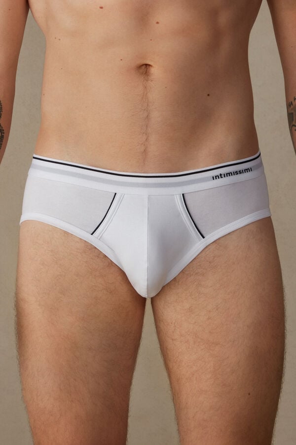 Intimssimi Supima Cotton Briefs with Visible Elastic White | USIIZ22641