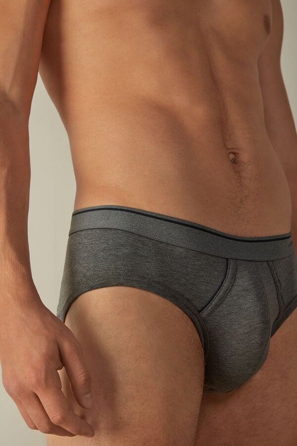 Intimssimi Supima Cotton Briefs with Visible Elastic Dark Grey | USQCS72237