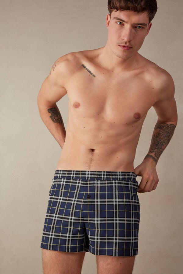 Intimssimi Tartan Patterned Cotton Jersey Relaxed Fit Boxers Blue | TUSWZ16162