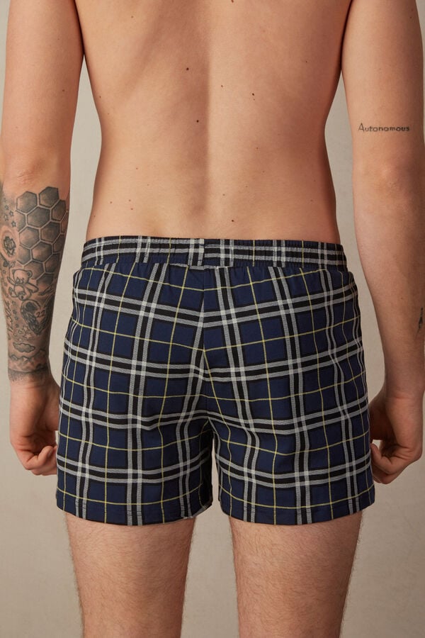 Intimssimi Tartan Patterned Cotton Jersey Relaxed Fit Boxers Blue | TUSWZ16162