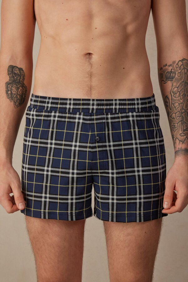 Intimssimi Tartan Patterned Cotton Jersey Relaxed Fit Boxers Blue | TUSWZ16162