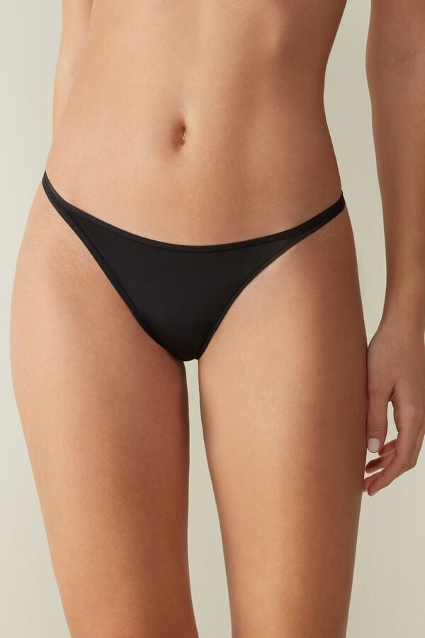 Intimssimi Thong with Ultralight Microfiber Straps Black | SUSVO89513