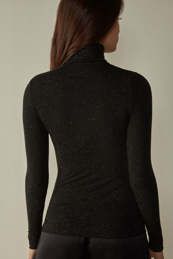 Intimssimi Turtleneck Top in Modal Light with Cashmere Lamé Black | UUSTG75755