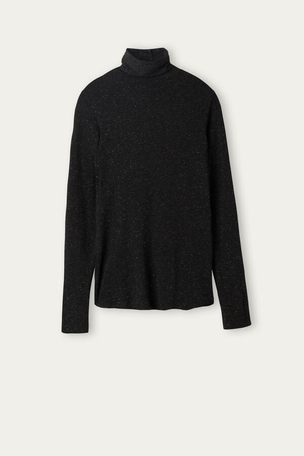 Intimssimi Turtleneck Top in Modal Light with Cashmere Lamé Black | UUSTG75755