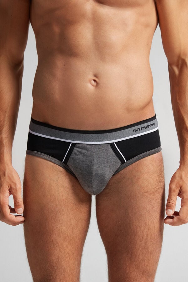 Intimssimi Two-Tone Stretch Supima® Cotton Briefs Black | USXBR82680