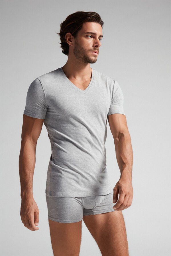 Intimssimi V-neck T-shirt in Stretch Supima® Cotton Grey | AUSWC94998