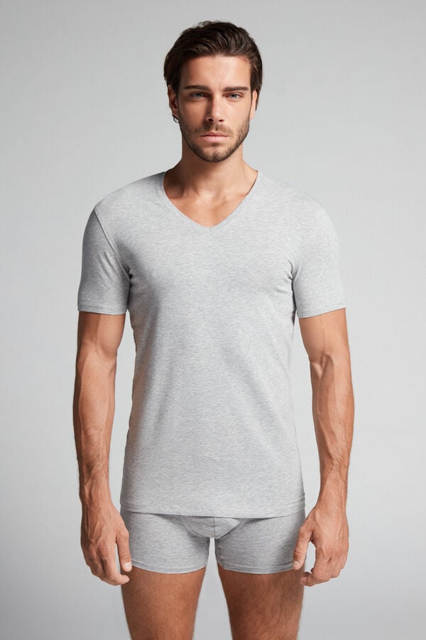 Intimssimi V-neck T-shirt in Stretch Supima® Cotton Grey | AUSWC94998