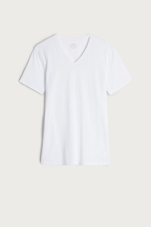 Intimssimi V-neck T-shirt in Stretch Supima® Cotton White | FUSHY86921