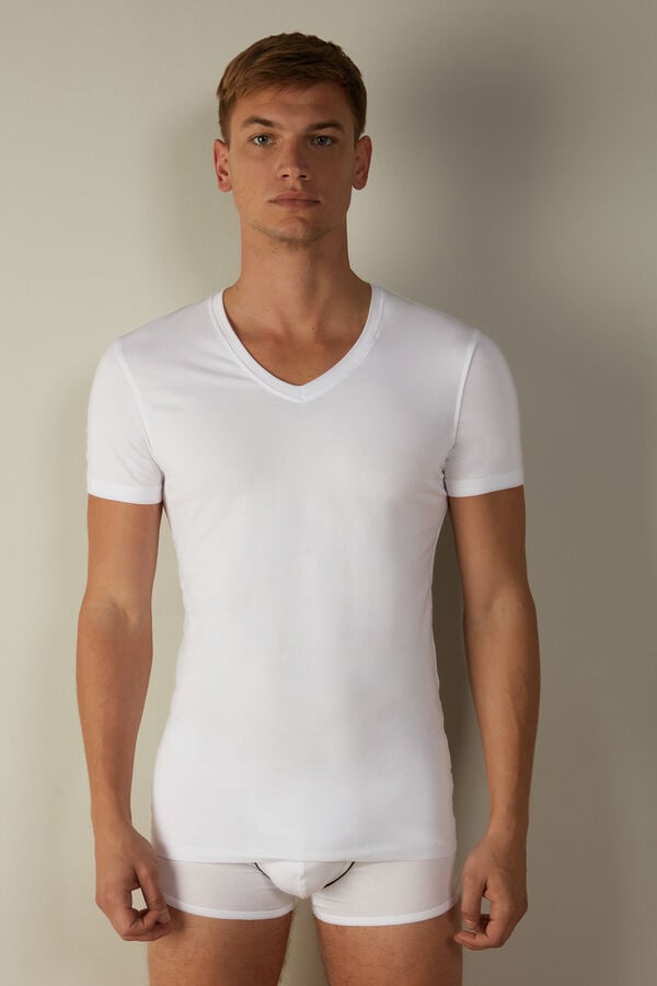 Intimssimi V-neck T-shirt in Stretch Supima® Cotton White | FUSHY86921