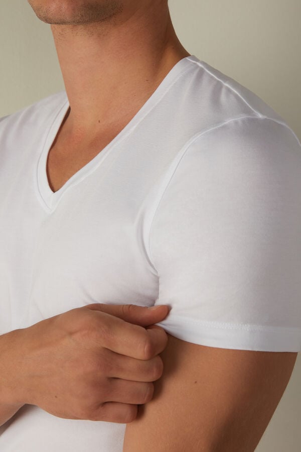 Intimssimi V-neck T-shirt in Stretch Supima® Cotton White | USXMI98259