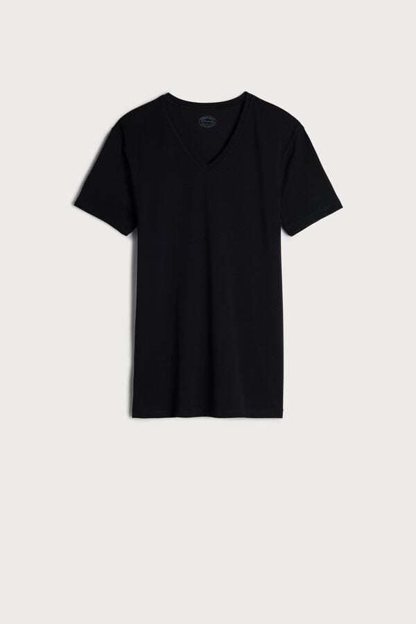 Intimssimi V-neck T-shirt in Stretch Supima® Cotton Black | XUSGW19078