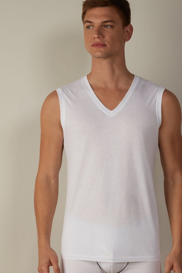 Intimssimi Wide-Strap Supima Cotton Tank Top White | USJVR85651