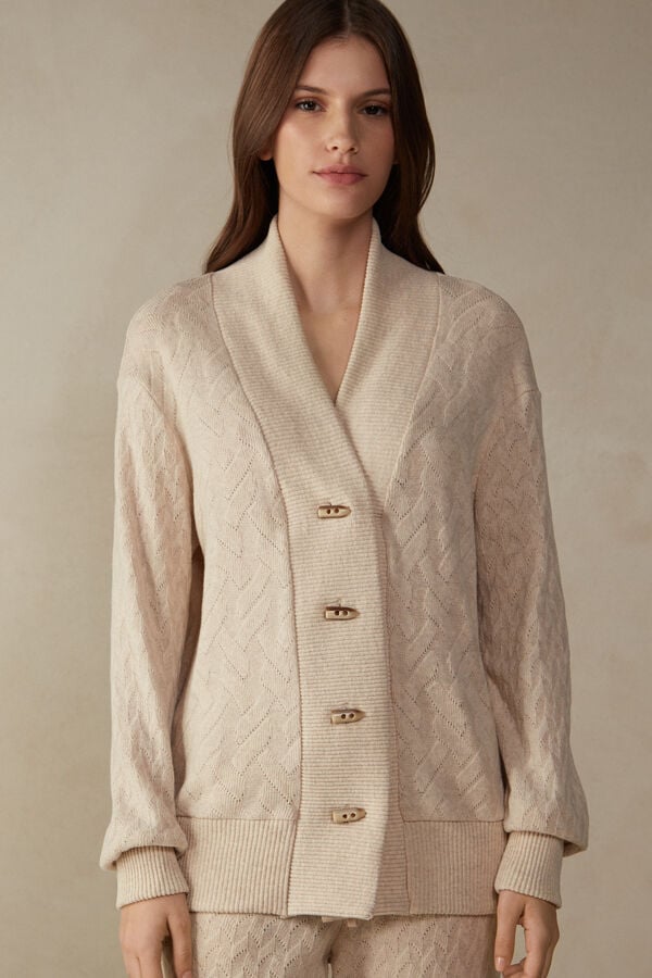 Intimssimi Winter Braid Long Sleeve Jacquard Cardigan Natural | PUSER91991