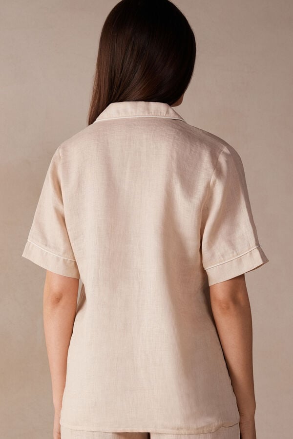 Intimssimi Yacht Night Linen Short Sleeve Shirt Natural | USCIF59515