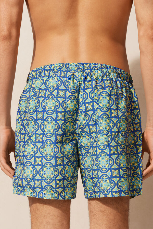 Intimssimi Yellow Majolica Print Swim Trunks Blue | USDFL57953